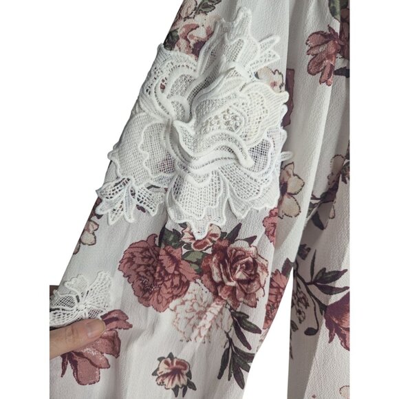 Pol Peasant Blouse Women's Sz S Lace Shawl Floral Cottagecore Feminine Flowy - Picture 5 of 11